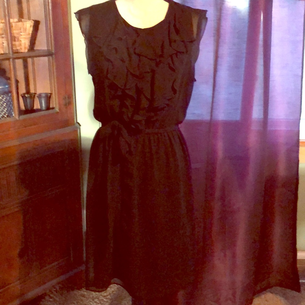 Emma and Michele Black Ruffle Front Dress